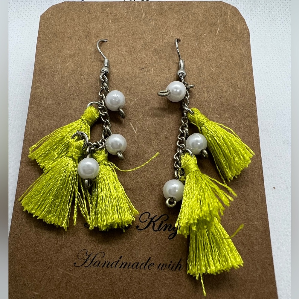 Beautiful Handmade Waterfall Design Faux Pearls Silk Tassel Earrings From Nepal